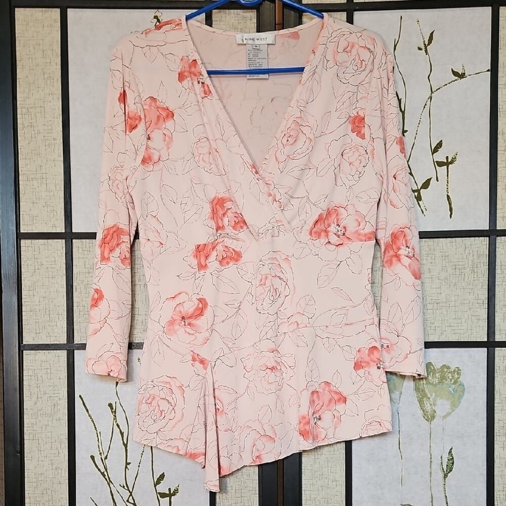 Nine West Pink Asymmetrical Wrap Blouse